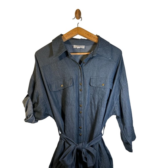 Ronnie Nicole Women’s Denim Tie Waist Button Down Dress Size 14W - Picture 3 of 7
